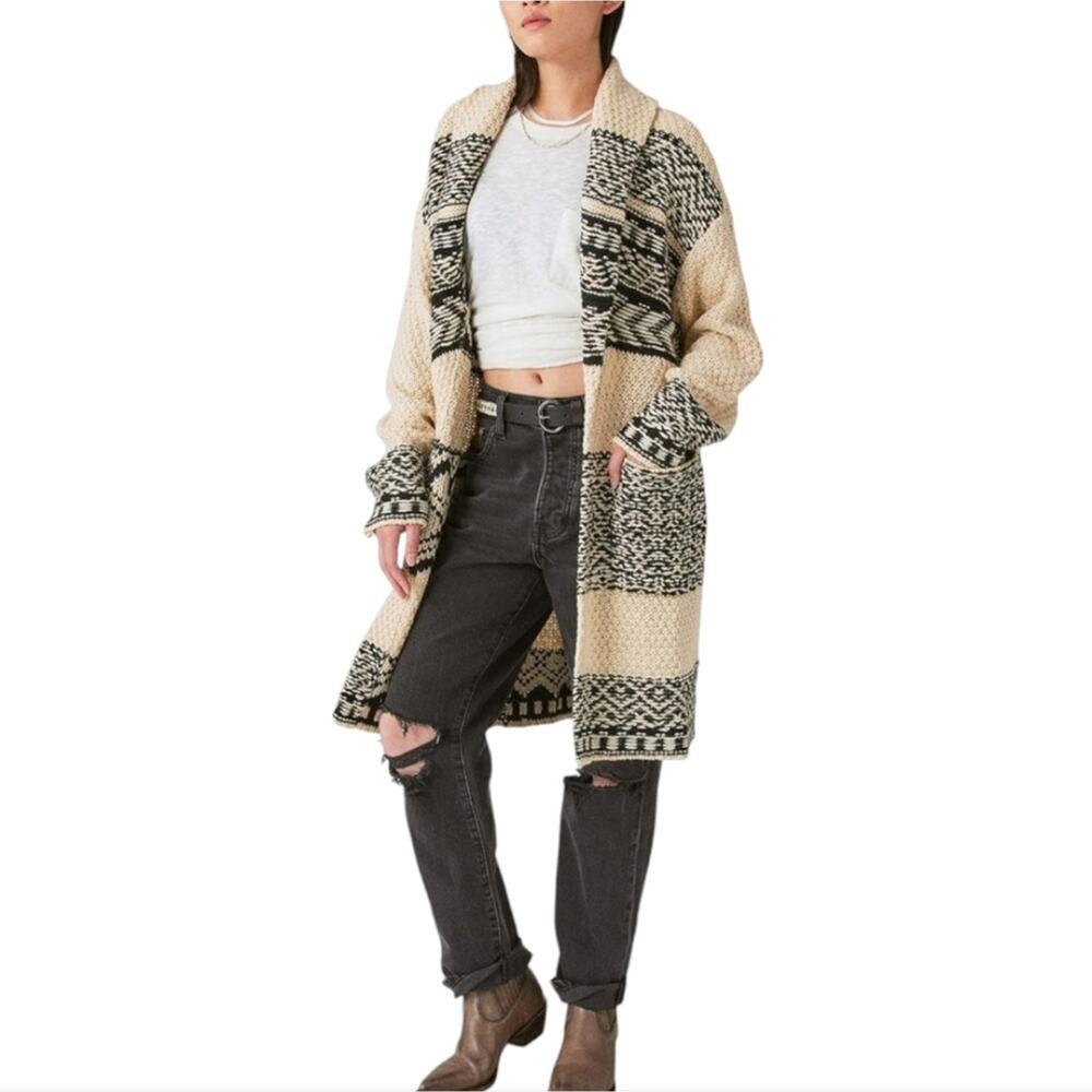 Lucky Brand Women's Fair Isle Print Coatigan Wool Cream & Black Plus XXL‎ NEW